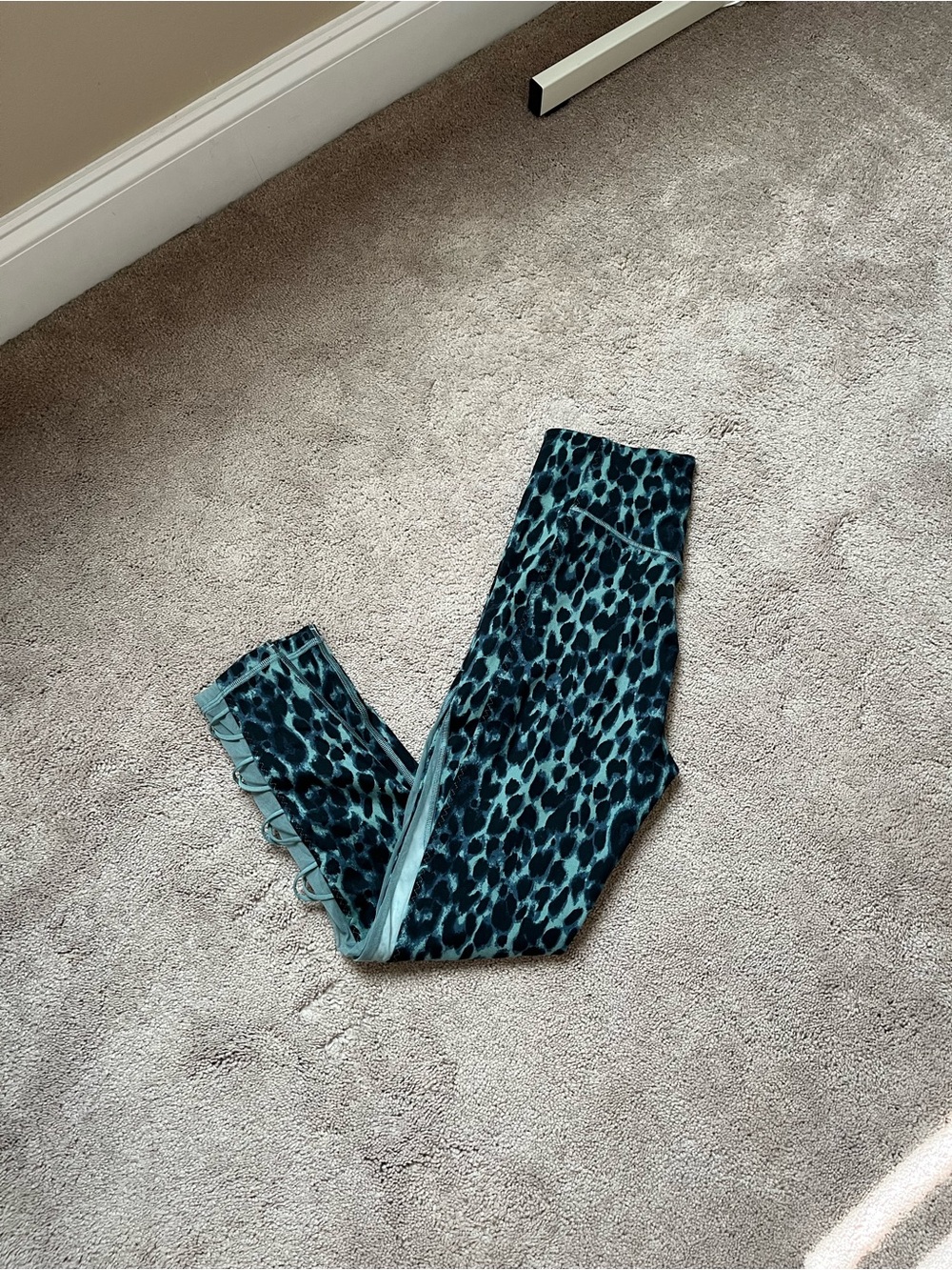 Victoria's Secret Teal Leopard Print Leggings with mesh on side